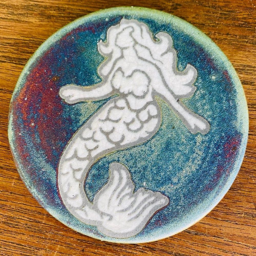 Raku Pottery Mermaid Medallion by J. Diller